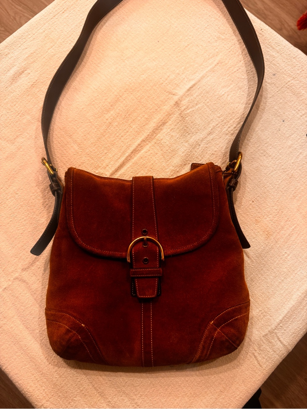 Coach Suede Shoulder Bag in Rich Brown